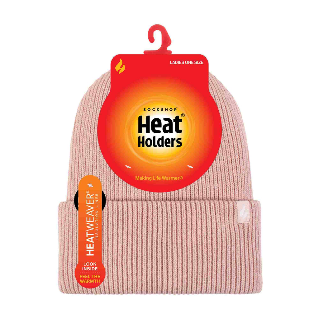 Ladies Fleece Lined Ribbed Thermal Turnover Hat for Winter