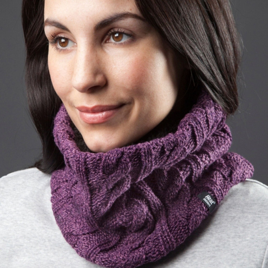 Ladies Cable Knit Winter Fleece Lined Thermal Neck Warmer
