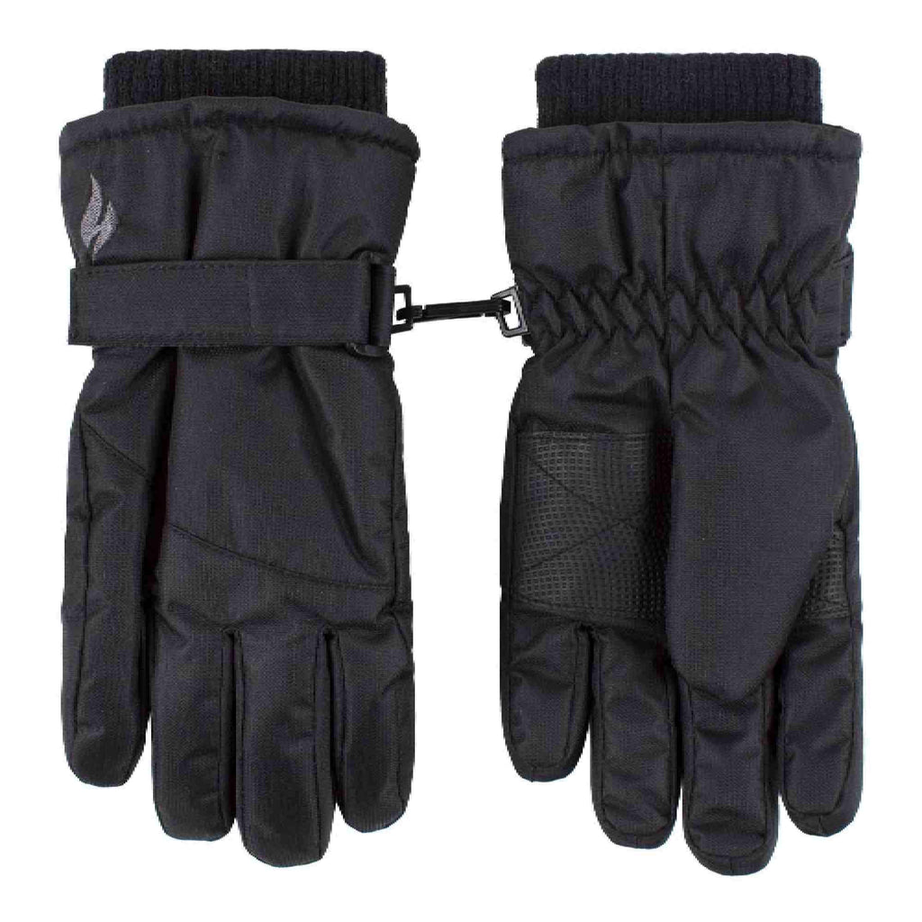 Childrens Black Winter Fleece Lined Waterproof Thermal Snow Ski Gloves