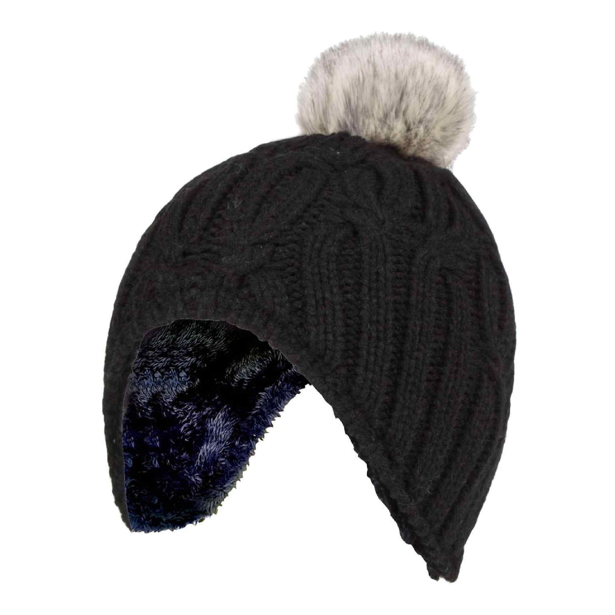 Girls Cable Knitted Beanie Hat with Pom Pom Bobble for Winter