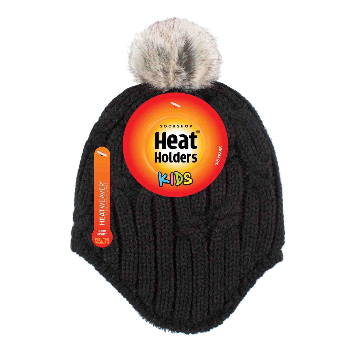 Girls Cable Knitted Beanie Hat with Pom Pom Bobble for Winter