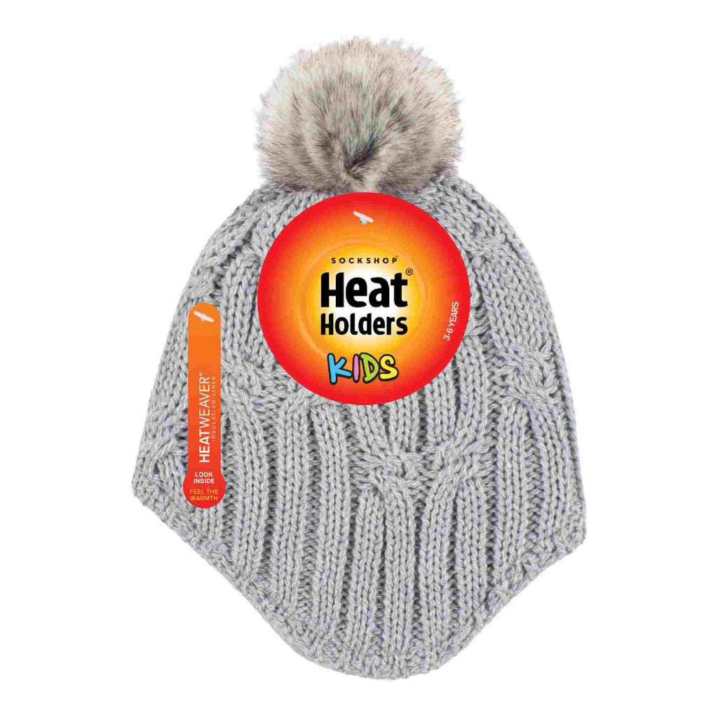 Girls Cable Knitted Beanie Hat with Pom Pom Bobble for Winter