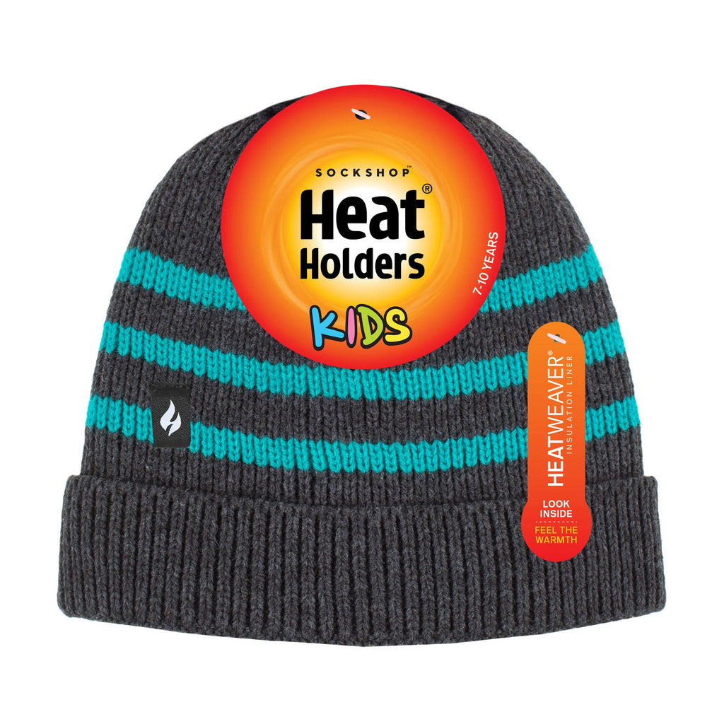 Boys Ribbed Knit Turnover Thermal Winter Hat with Stripes