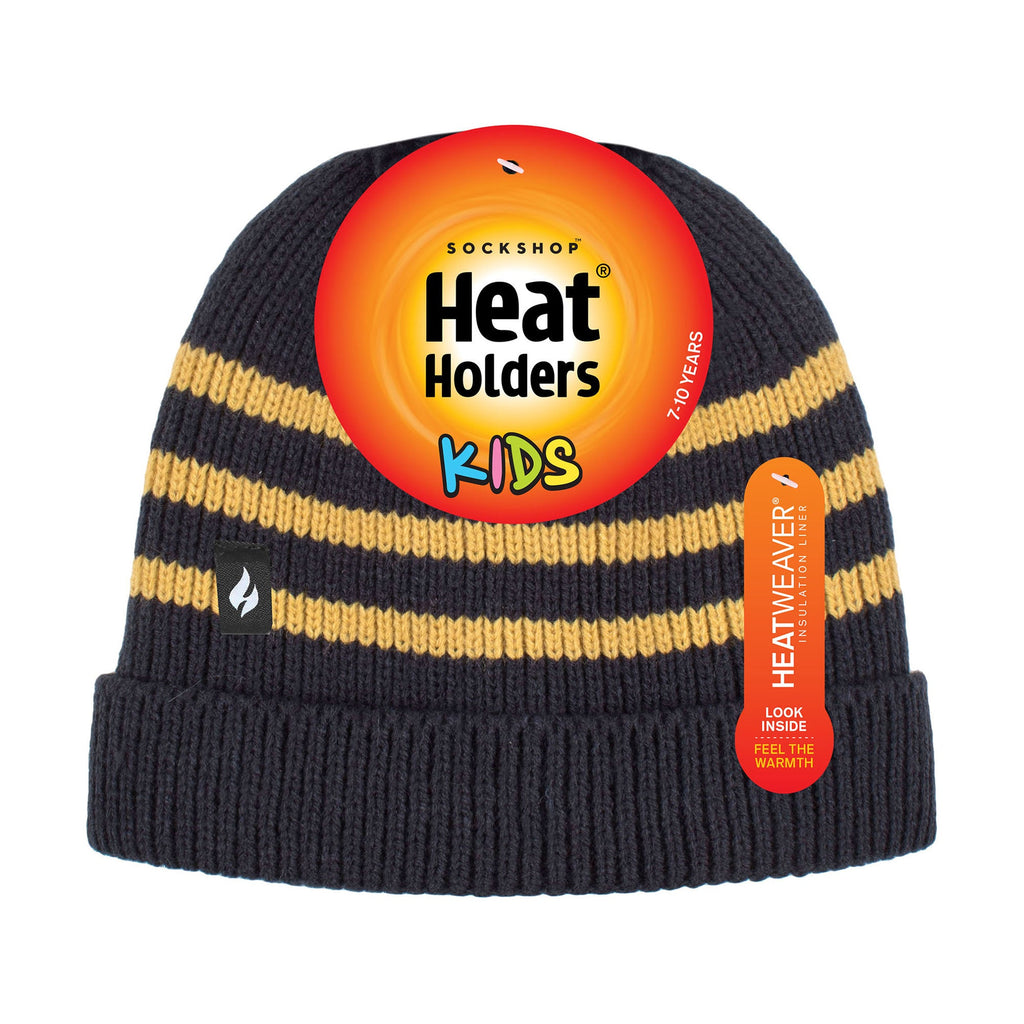 Boys Ribbed Knit Turnover Thermal Winter Hat with Stripes