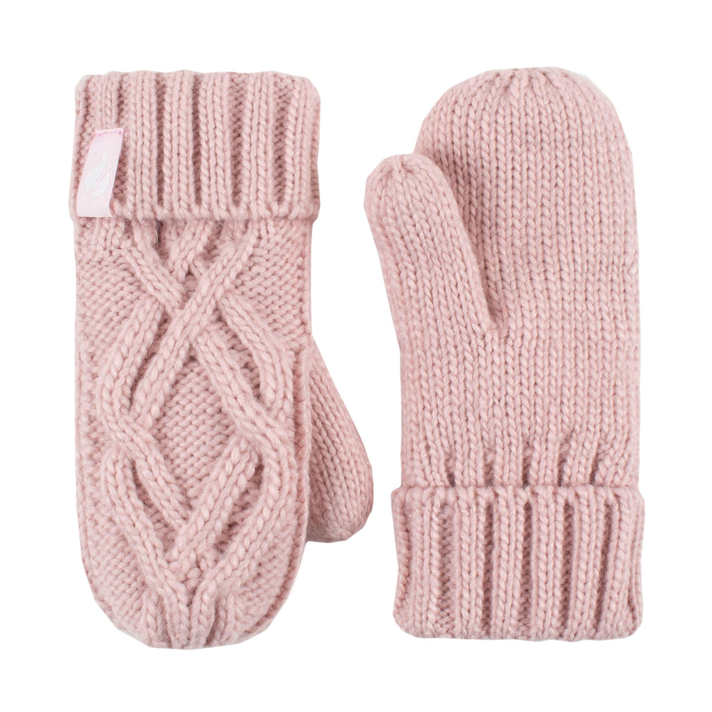 Girls Cable Knitted Design Trapper Hat & Mittens Set