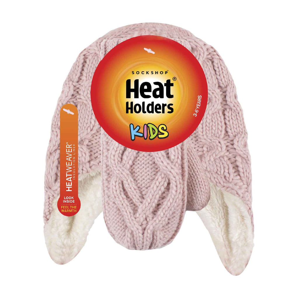 Girls Cable Knitted Design Trapper Hat & Mittens Set