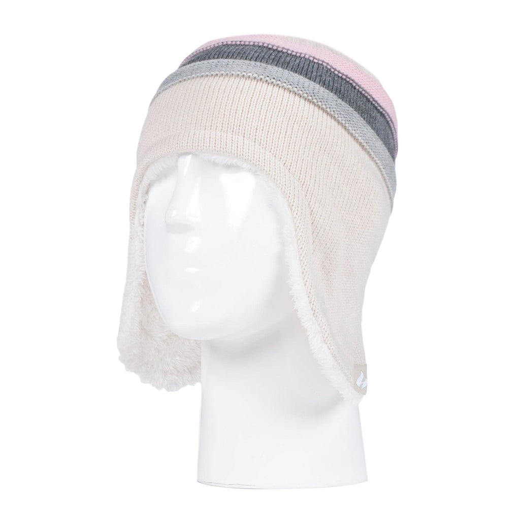 Girls Winter Thermal Beanie Hat with Ear Flaps & Mittens Gloves Set