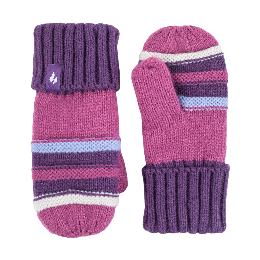 Girls Winter Thermal Beanie Hat with Ear Flaps & Mittens Gloves Set