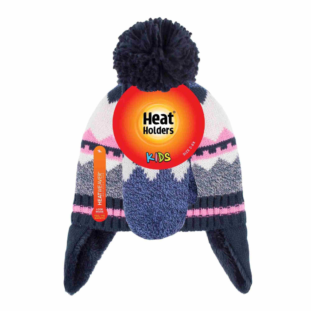 Girls Nordic Pattern Trapper Hat with Ear Flaps & Mittens Set