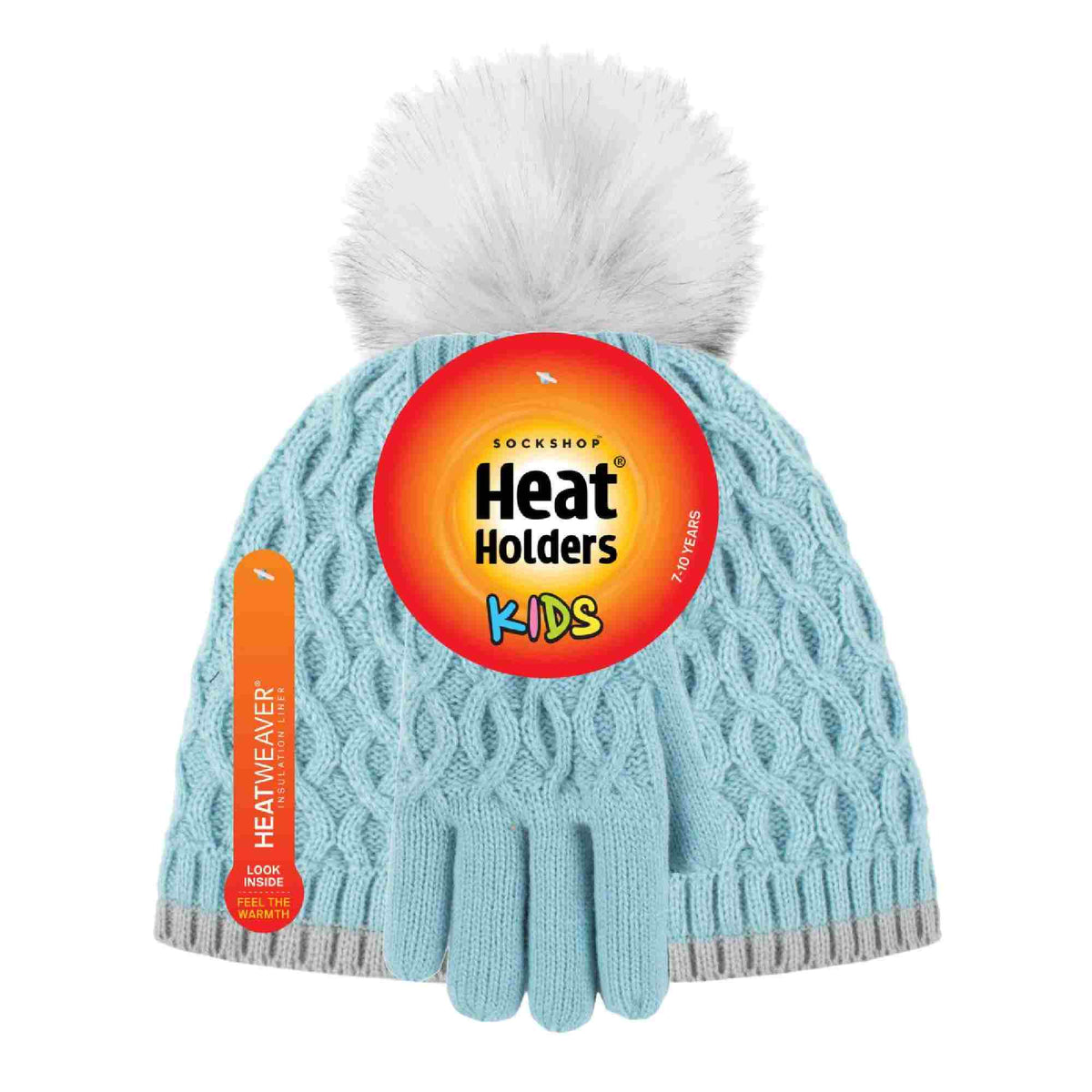 Girls Thermal Insulated Pom Pom Bobble Beanie Hat & Gloves