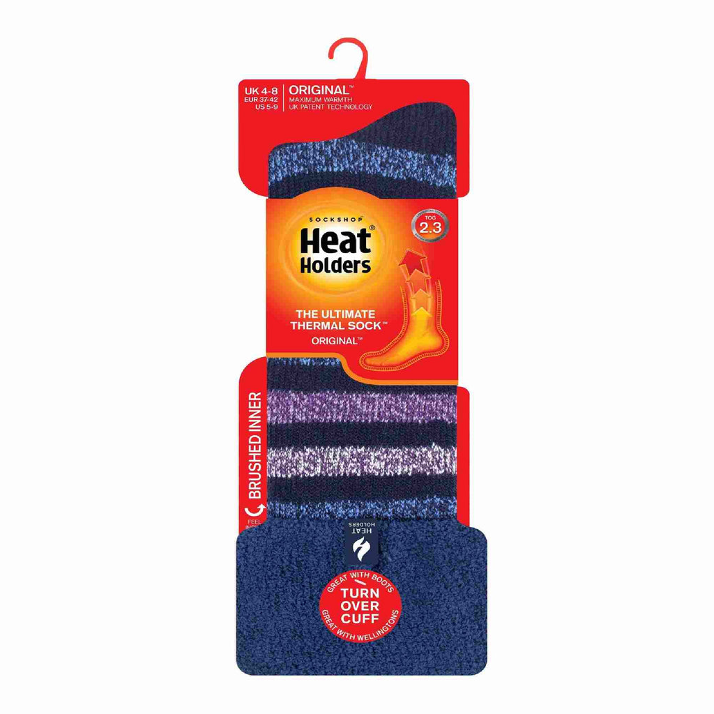 Ladies Multicoloured Striped Patterned Long Wellington Boot Thermal Socks