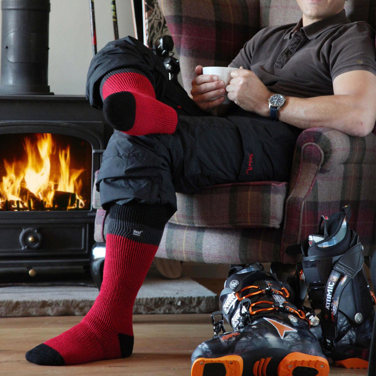 Men's Thermal Striped Ski Socks | High Quality Heat Holders Extra Long Socks