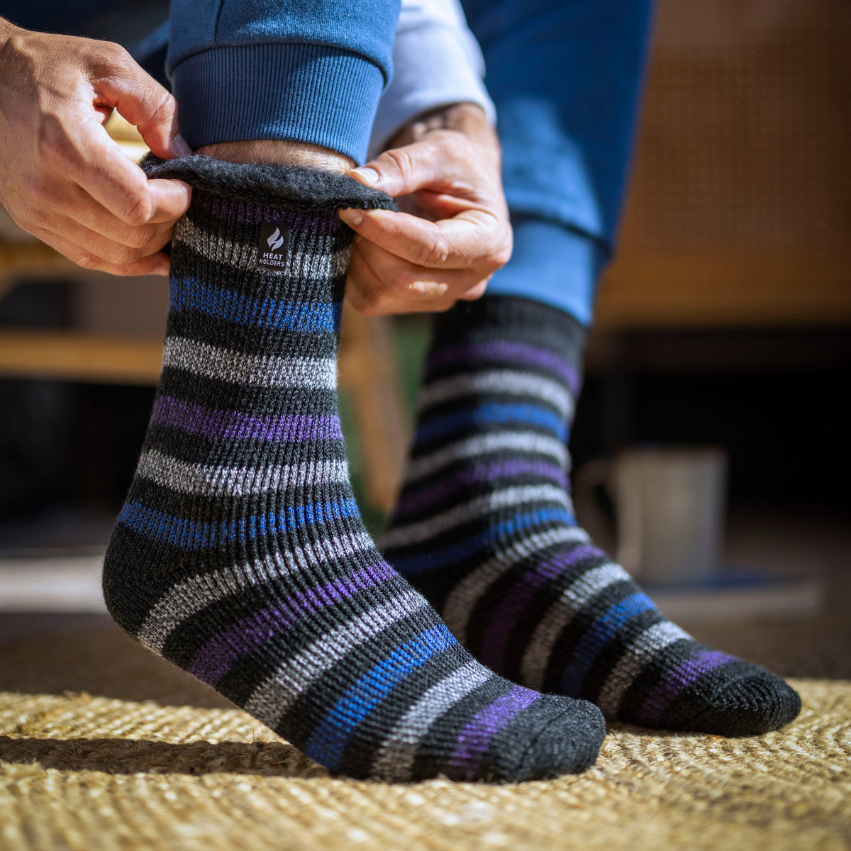 Mens Thermal Stripe Pattern Socks for Winter