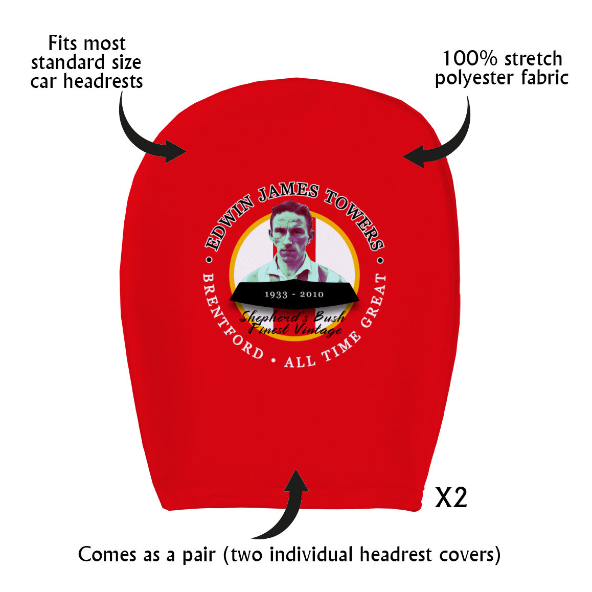 Brentford  Jim Towers - Football Legends - Headrest Cover