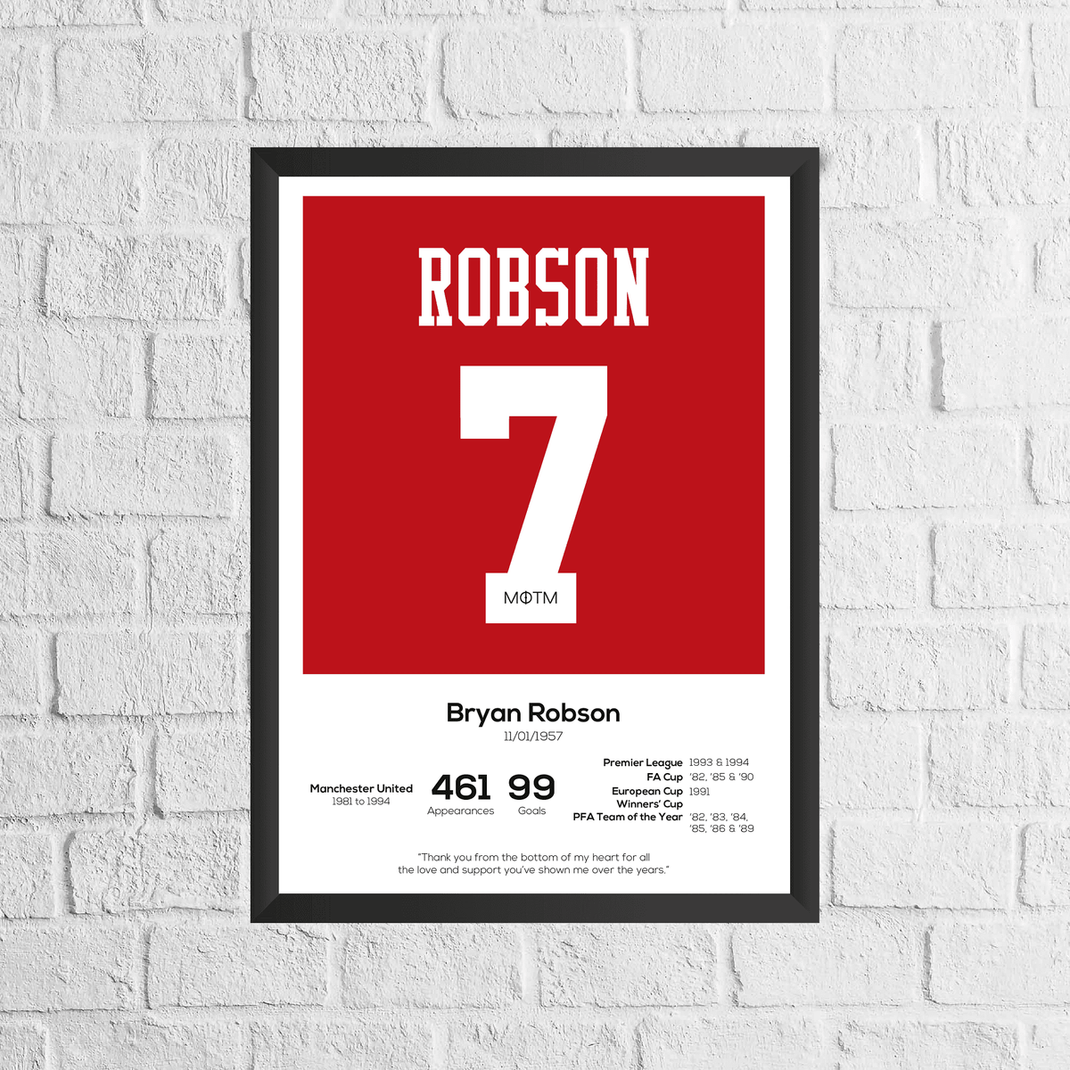 Bryan Robson Legend Stats Print