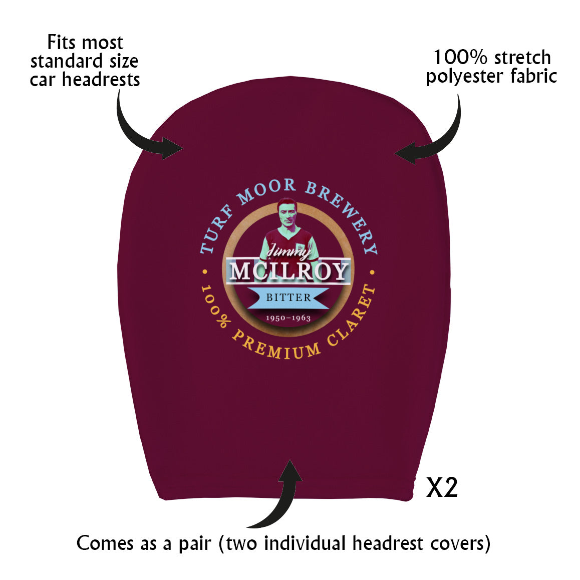 Burnley Jimmy McIlroy - Football Legends - Headrest Cover