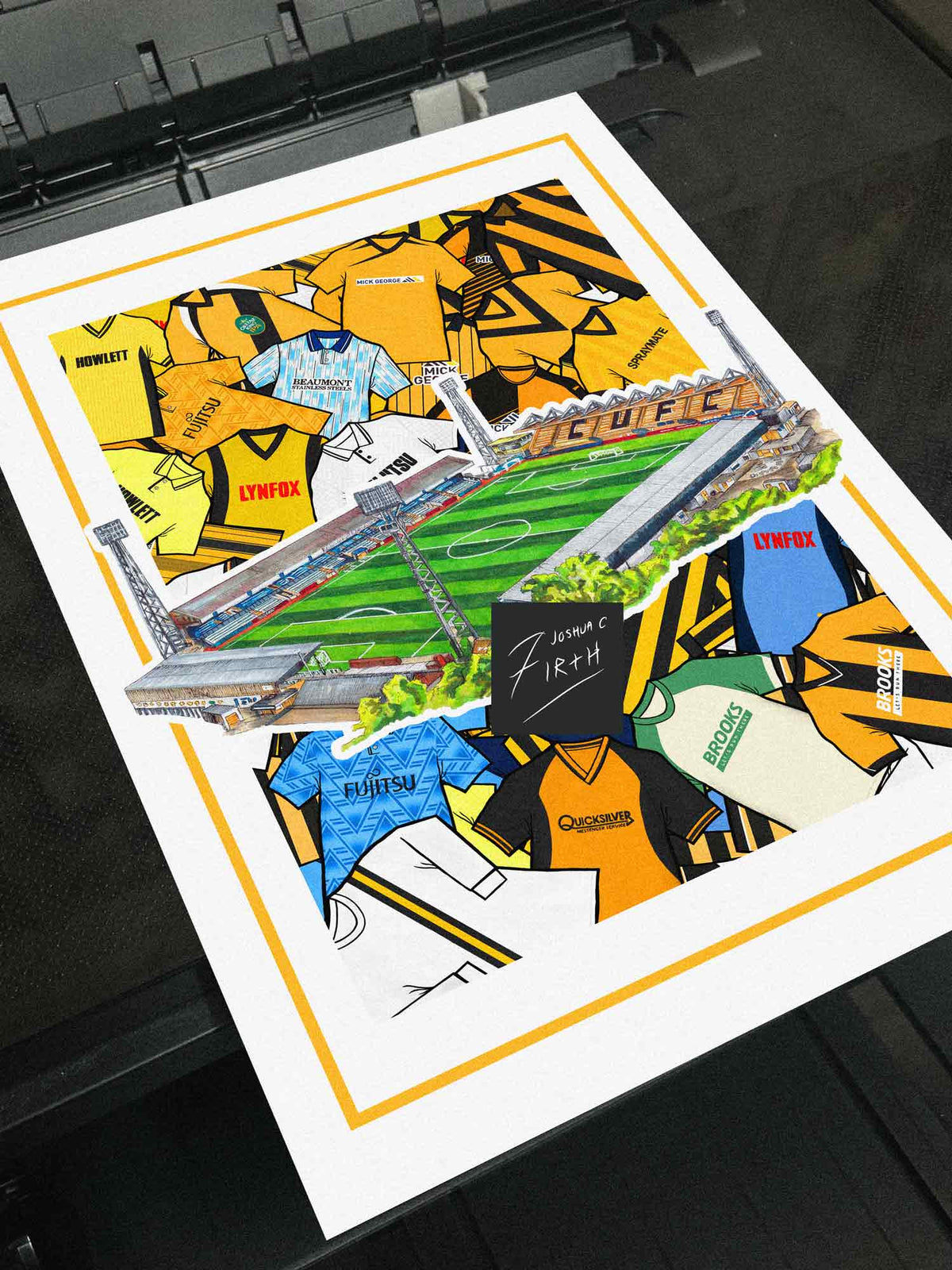 Cambridge Kit Collage Retro Shirts & Stadium Football Print