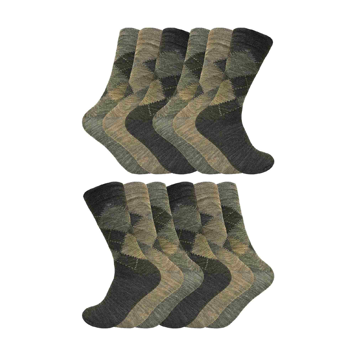 12 Pair Mens Soft Lambswool Honeycomb Top Argyle Patterned Socks