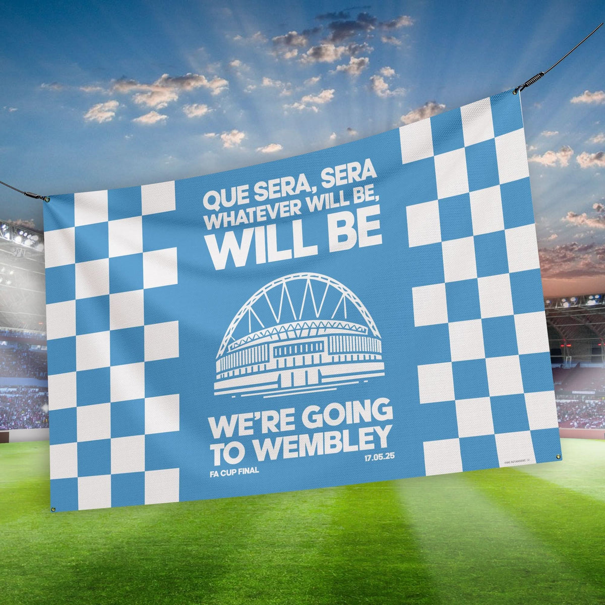 Manchester Blue - Que Sera, Sera - Banner - Chequered - Two Sizes