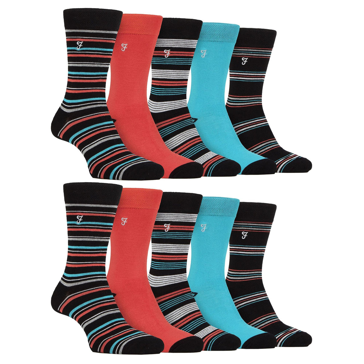Mens 10 Pair Multi-Pack Bright Bamboo Socks