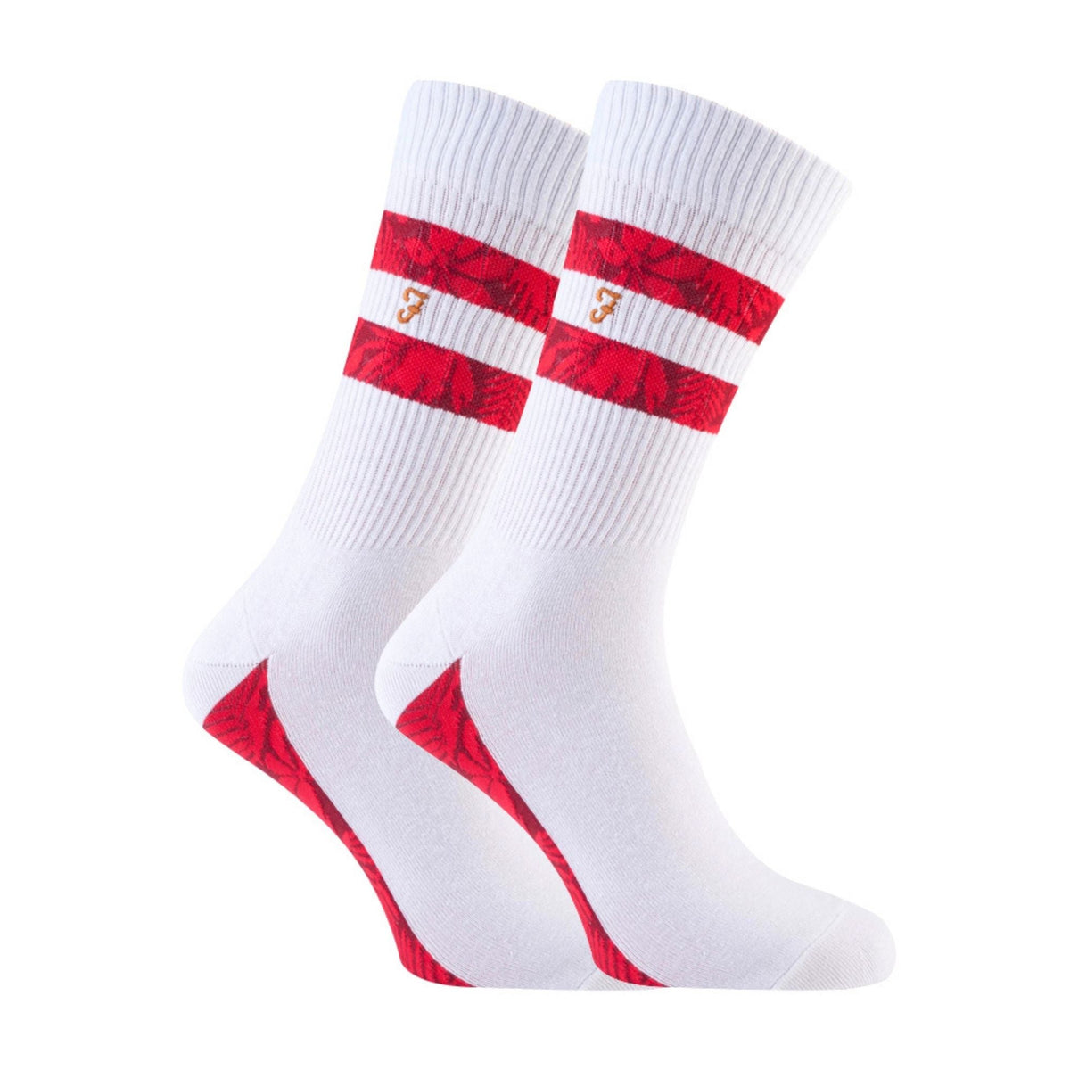 2 Pack Mens Classic Cotton Ribbed White Sports Socks with Stripes