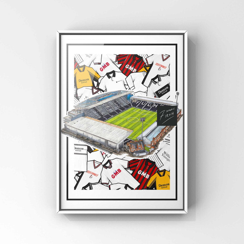 Fulham Kit Collage Retro Shirts & Stadium Football Print
