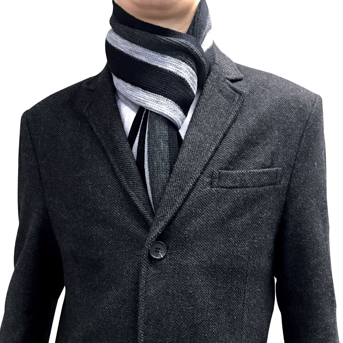 Mens Italian Inspired Warm Knitted Striped Winter Scarf
