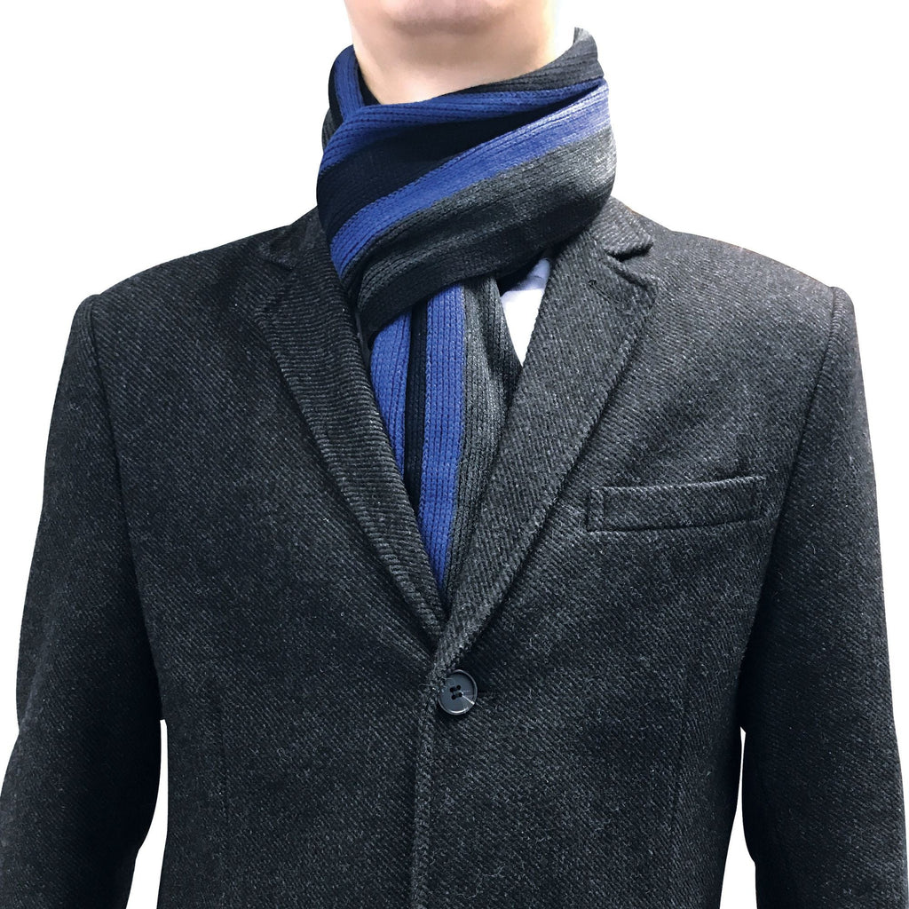 Mens Italian Inspired Warm Knitted Striped Winter Scarf