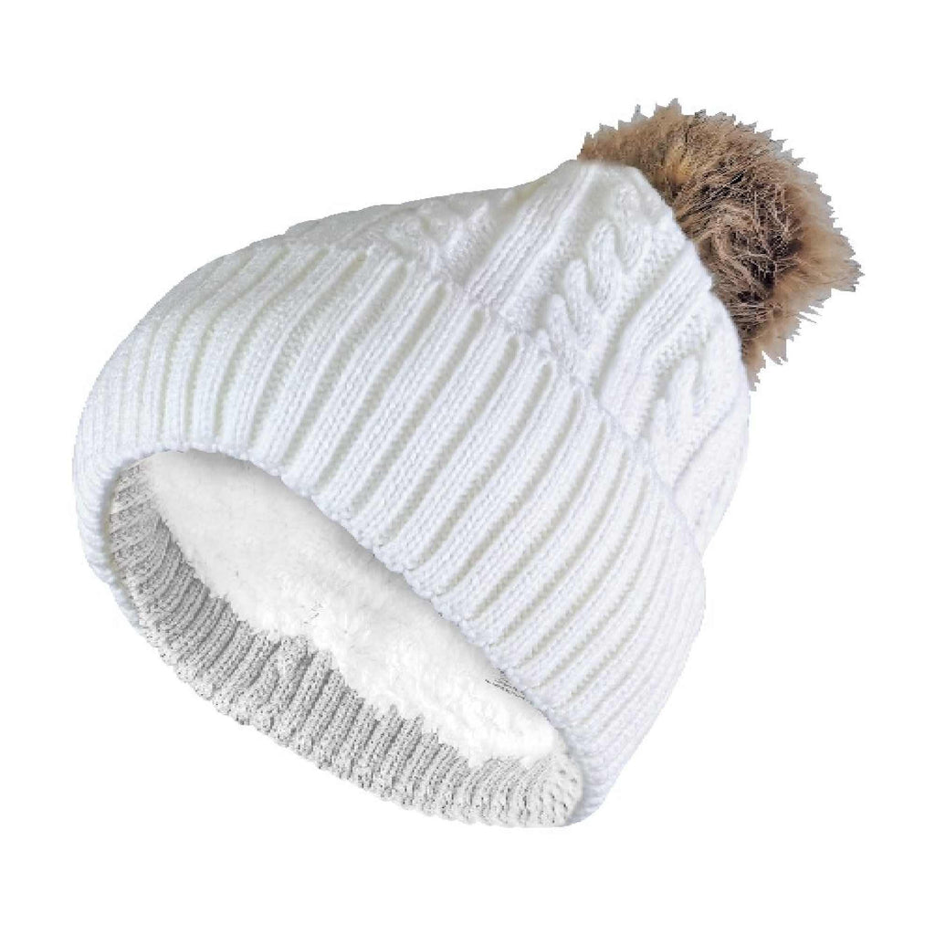 Ladies Warm Cable Knit Winter Hat with Pom Pom