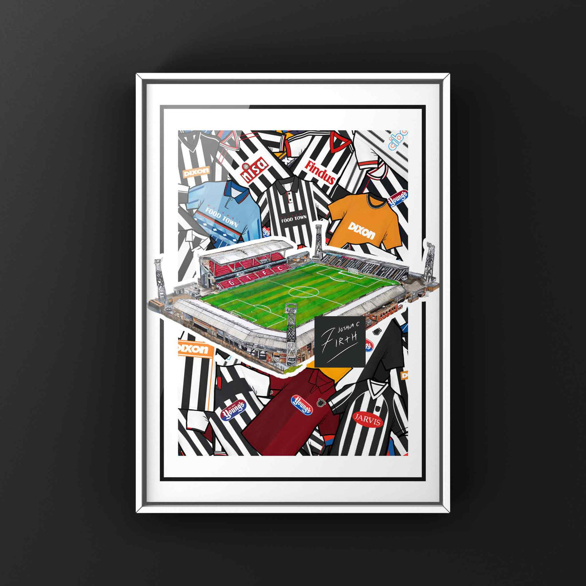 Grimsby Kit Collage Retro Shirts & Stadium Football Print