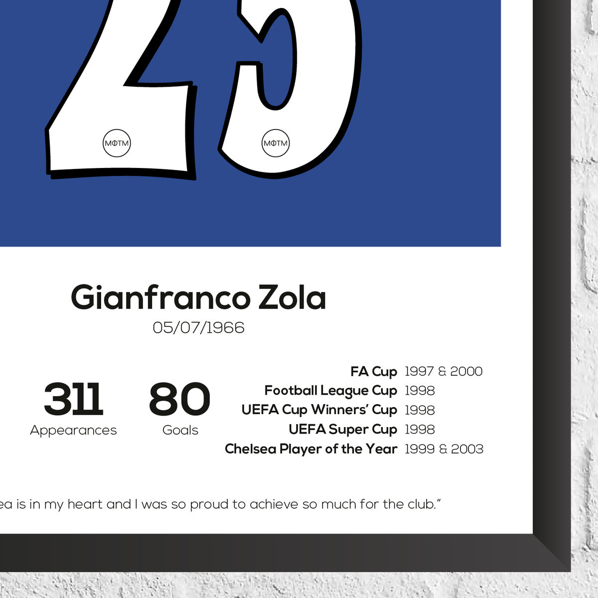 Gianfranco Zola Legend Stats Print