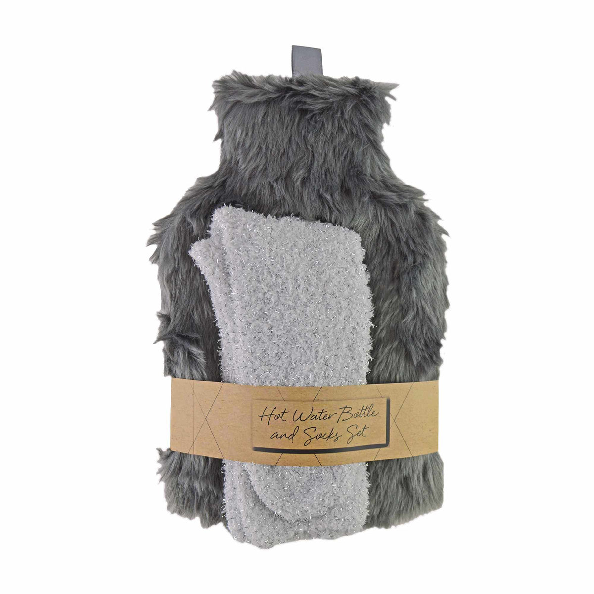 Plush Cuddly Hot Water Bottle & Fluffy Socks Gift Set