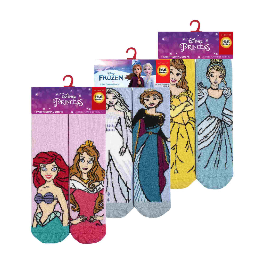 3 Pack Girls Disney Novelty Socks: Thermal Lite Princess Socks