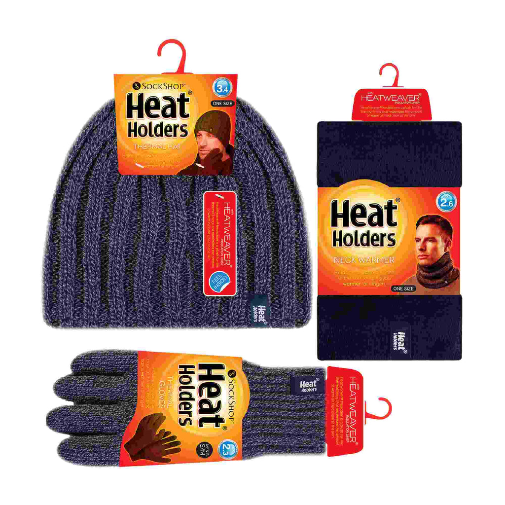 Mens Fleece Lined Thermal Hat & Gloves Set for Winter