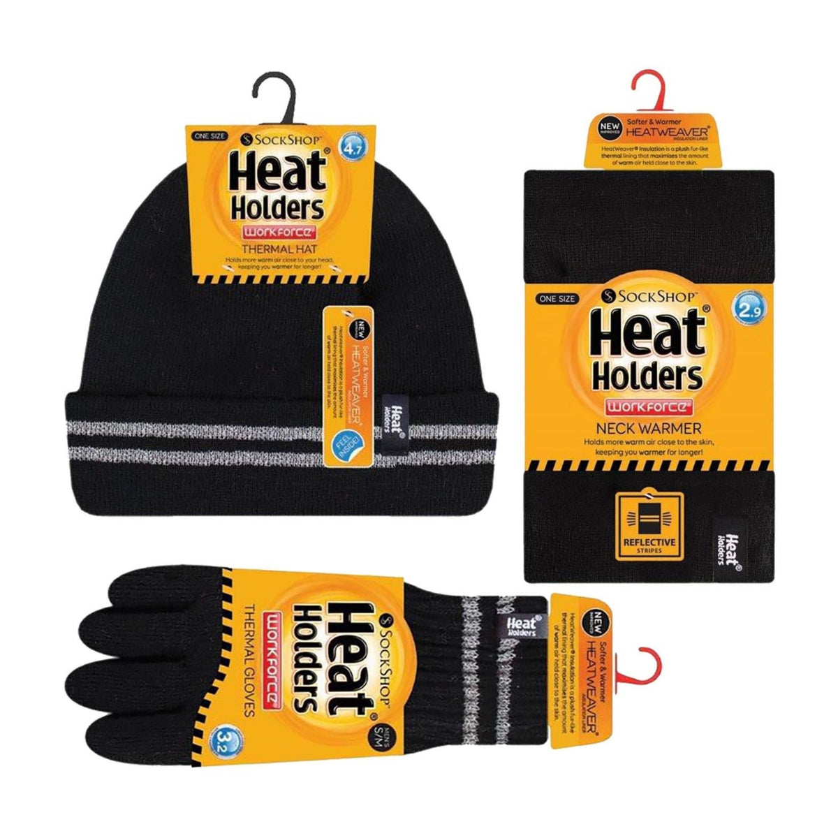 Mens Reflective Cold Weather Workwear Set: Hat, Neck Warmer & Gloves