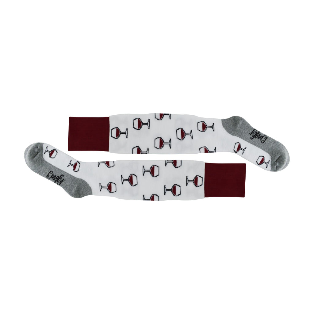 1 Pack Adults & Kids Knee High Fun Patterned Hockey Socks - Red / White Wine