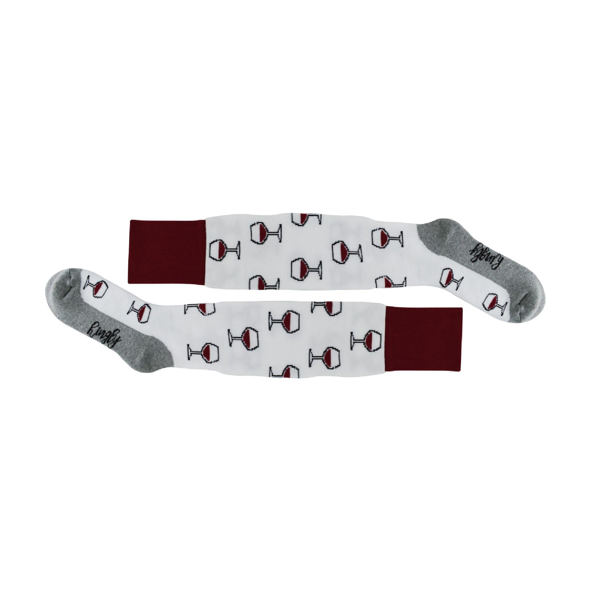 1 Pack Adults & Kids Knee High Fun Patterned Hockey Socks - Red / White Wine