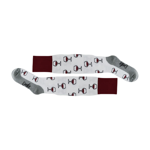 1 Pack Adults & Kids Knee High Fun Patterned Hockey Socks - Red / White Wine