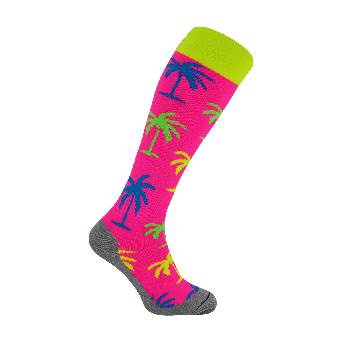 1 Pack Adults & Kids Knee High Fun Patterned Hockey Socks - Pink Palm Tree