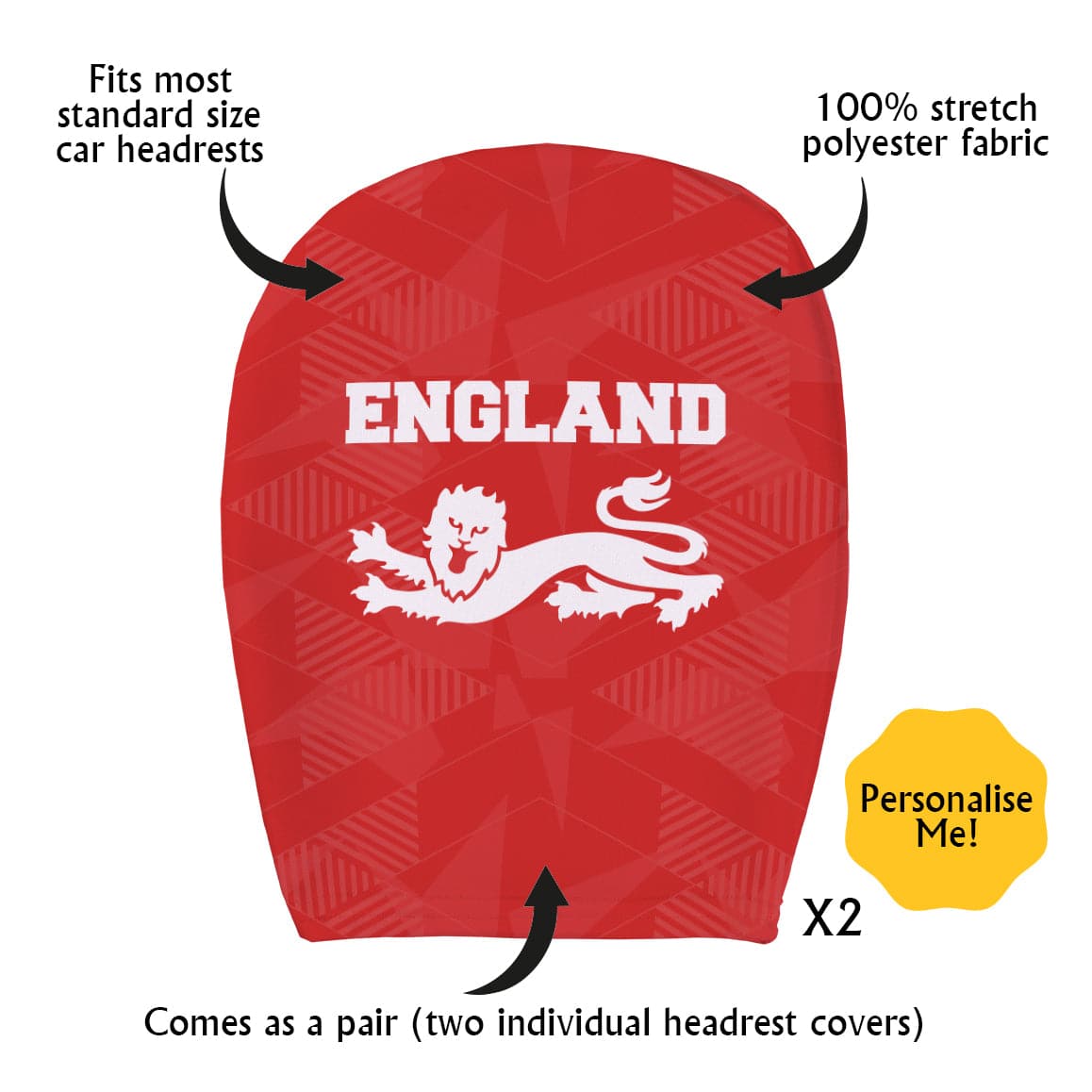 England Lion - Pack of 2 Car Seat Headrest Covers