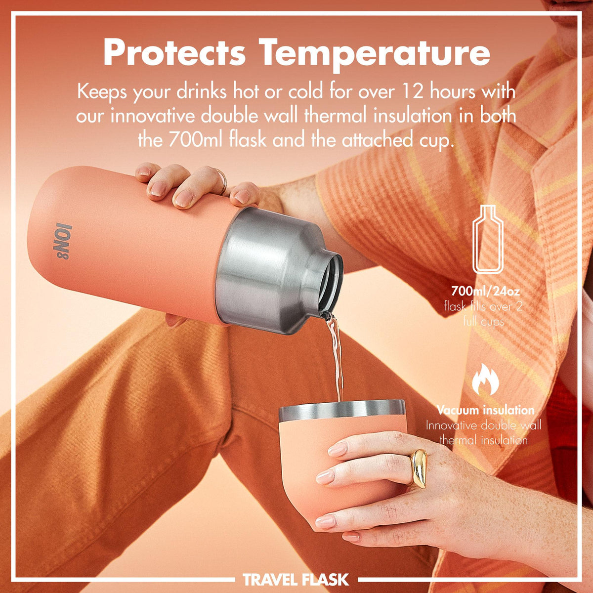 Luma Vacuum Insulated, Flask & Mug, Coral, 700ml (24oz)