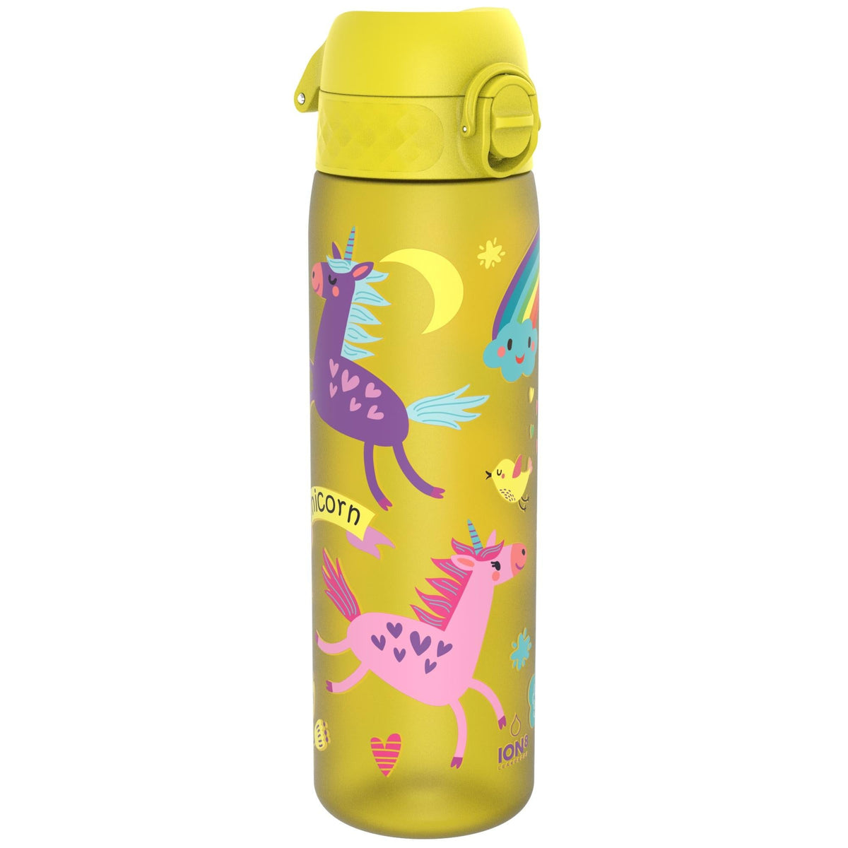 Leak Proof Slim Water Bottle, Recyclon, Yellow Unicorns, 500ml (18oz)
