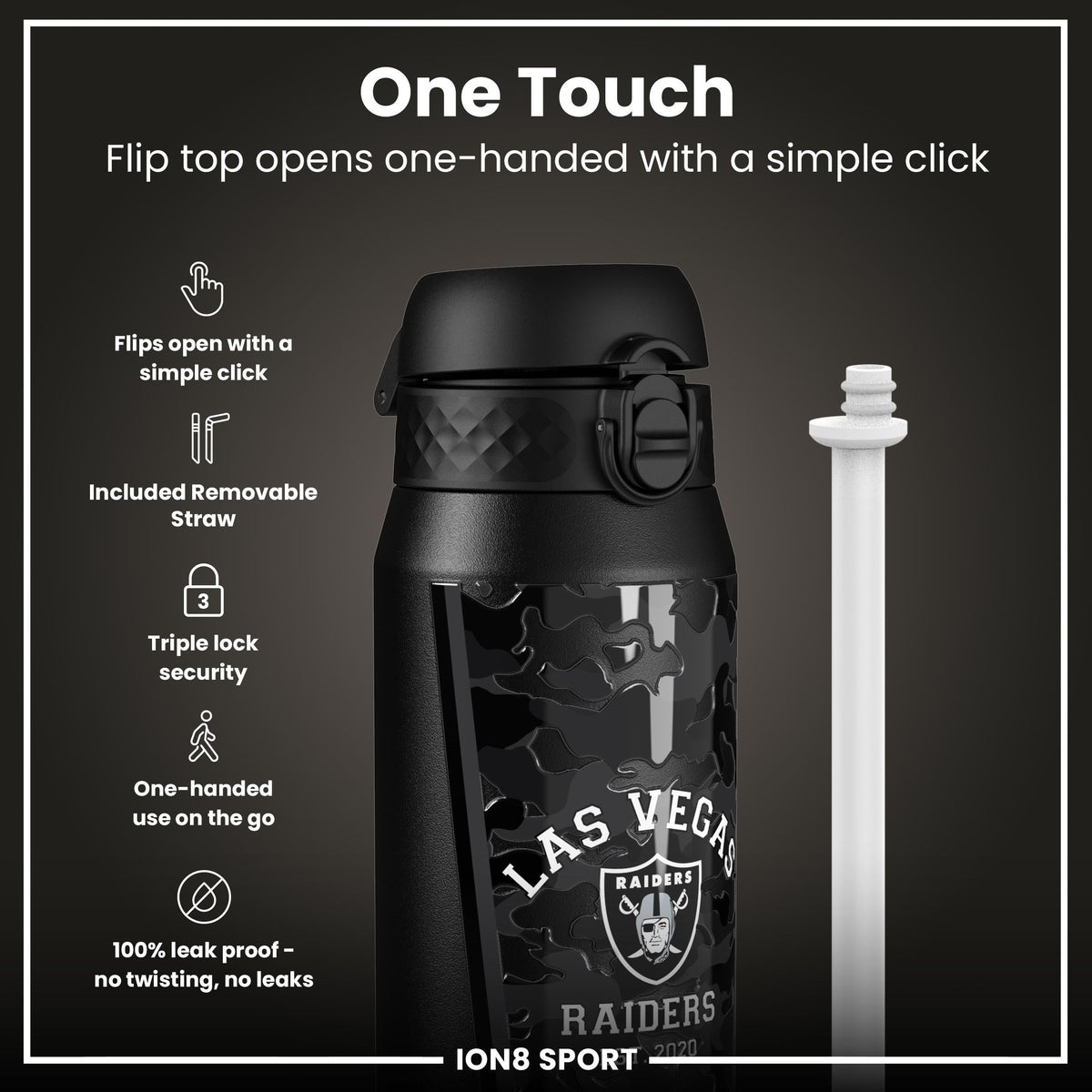 NFL x ION8 Insulated Steel Water Bottle, NFL Raiders, 750ml (24oz)