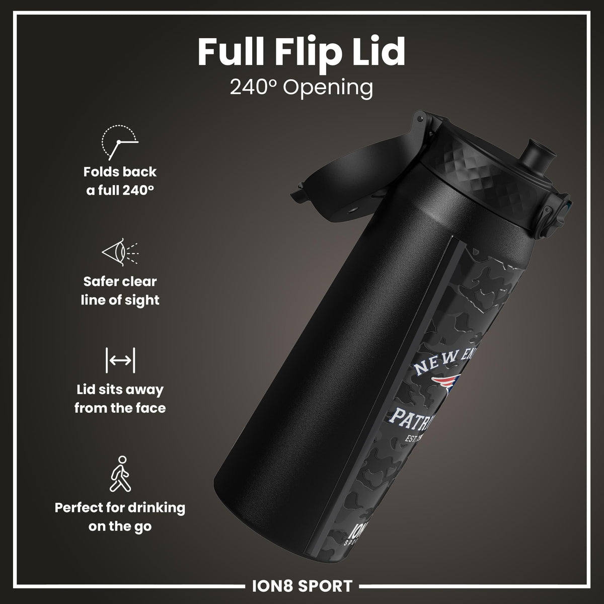 NFL x ION8 Insulated Steel Water Bottle, NFL Patriots, 750ml (24oz)