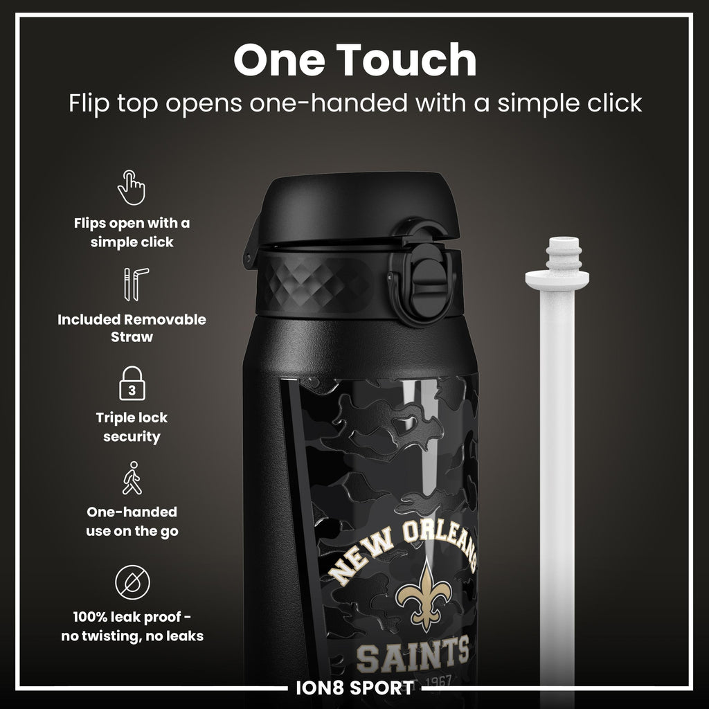NFL x ION8 Insulated Steel Water Bottle, NFL Saints, 750ml (24oz)