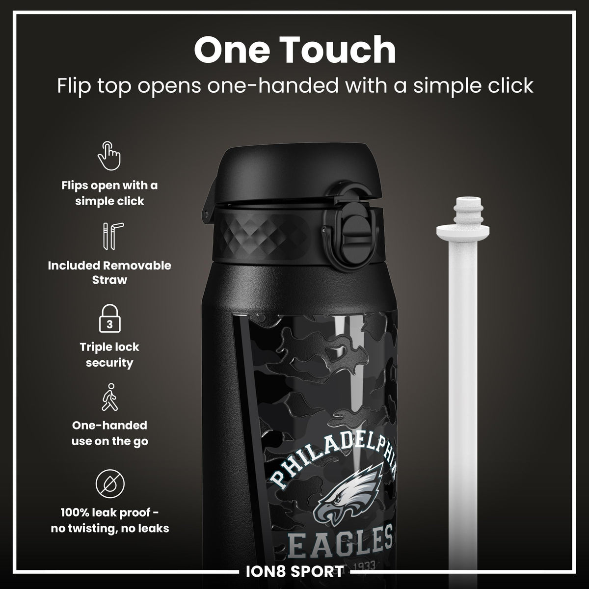 NFL x ION8 Insulated Steel Water Bottle, NFL Eagles, 750ml (24oz)