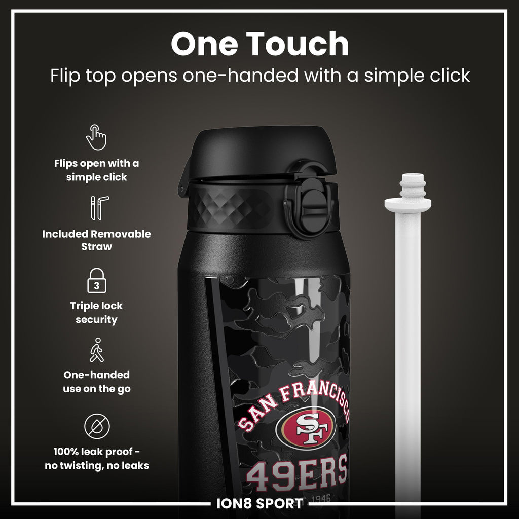 NFL x ION8 Insulated Steel Water Bottle, NFL 49ers, 750ml (24oz)