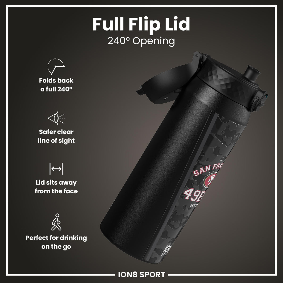 NFL x ION8 Insulated Steel Water Bottle, NFL 49ers, 750ml (24oz)