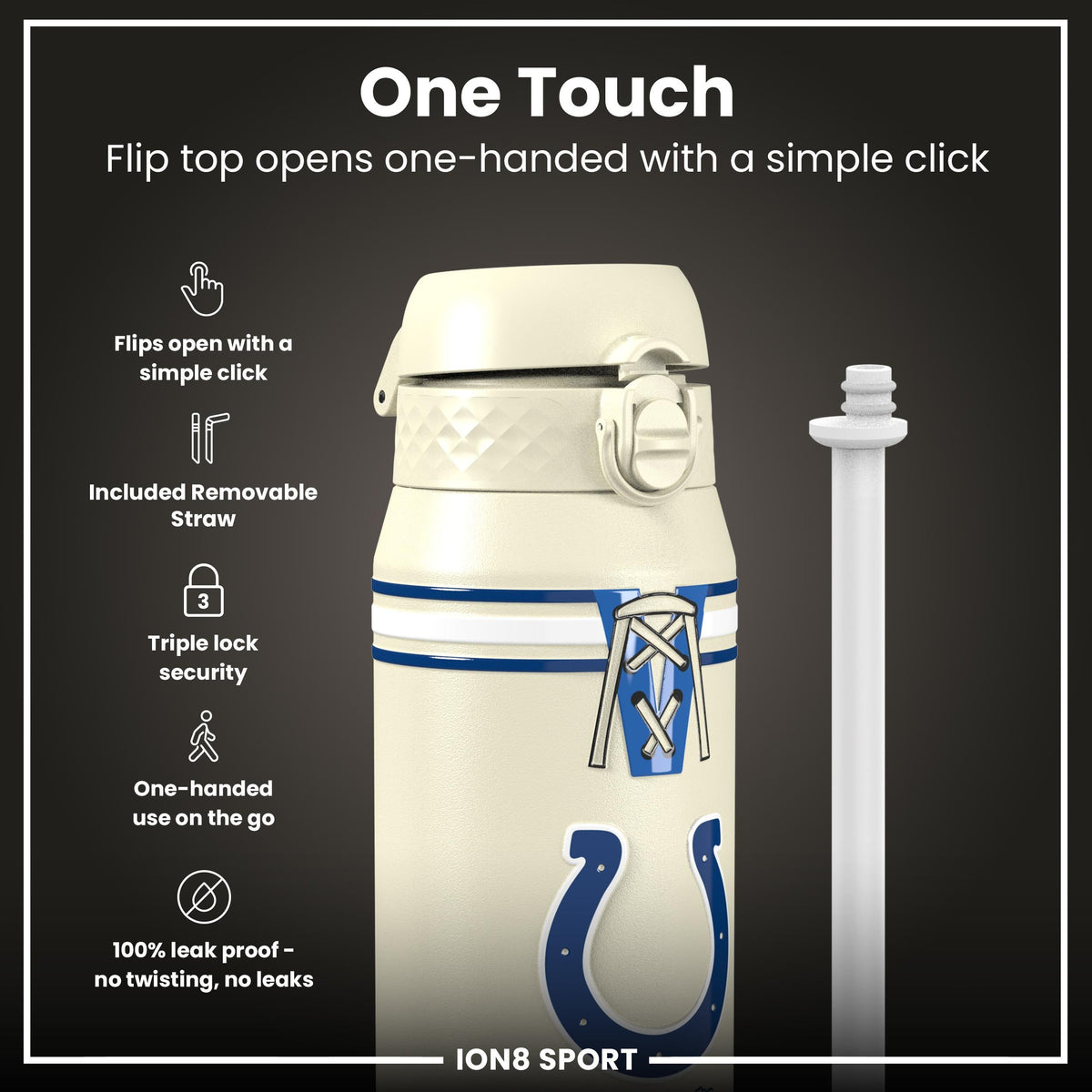 NFL x ION8 Insulated Steel Water Bottle, NFL Colts, 750ml (24oz)