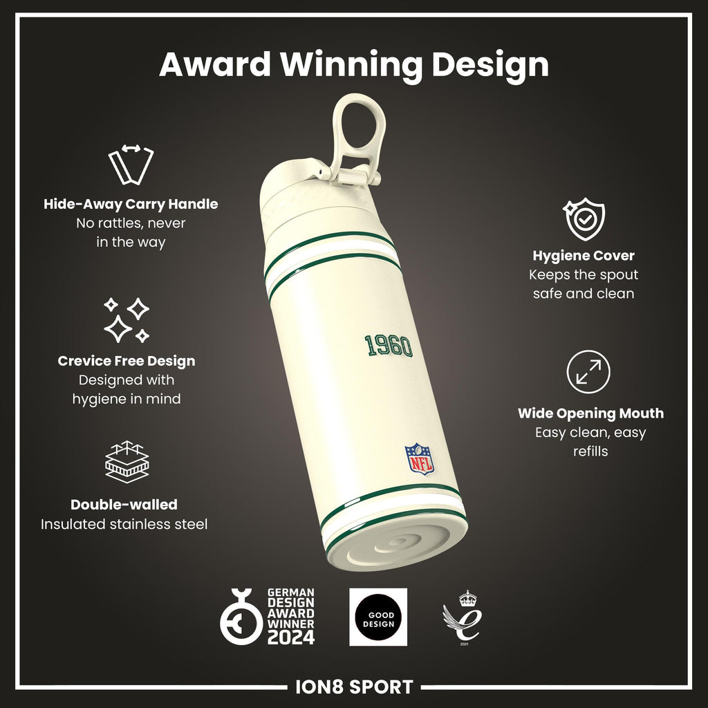 NFL x ION8 Insulated Steel Water Bottle, NFL Jets, 750ml (24oz)